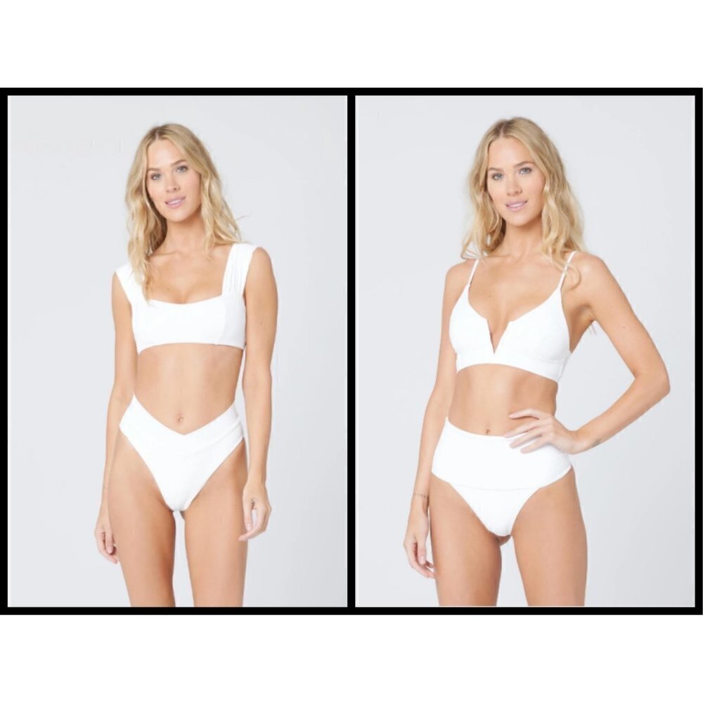 💕L*SPACE💕 Pointelle Rib Bikini Set - Gizelle Top + Desi Bottom ~ White XL NWT
